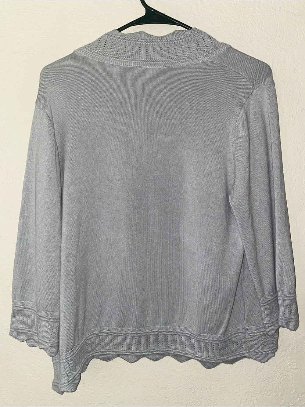 Women's Open-Front Scalloped Trim Cardigan - Light Gray - Picture 8 of 11